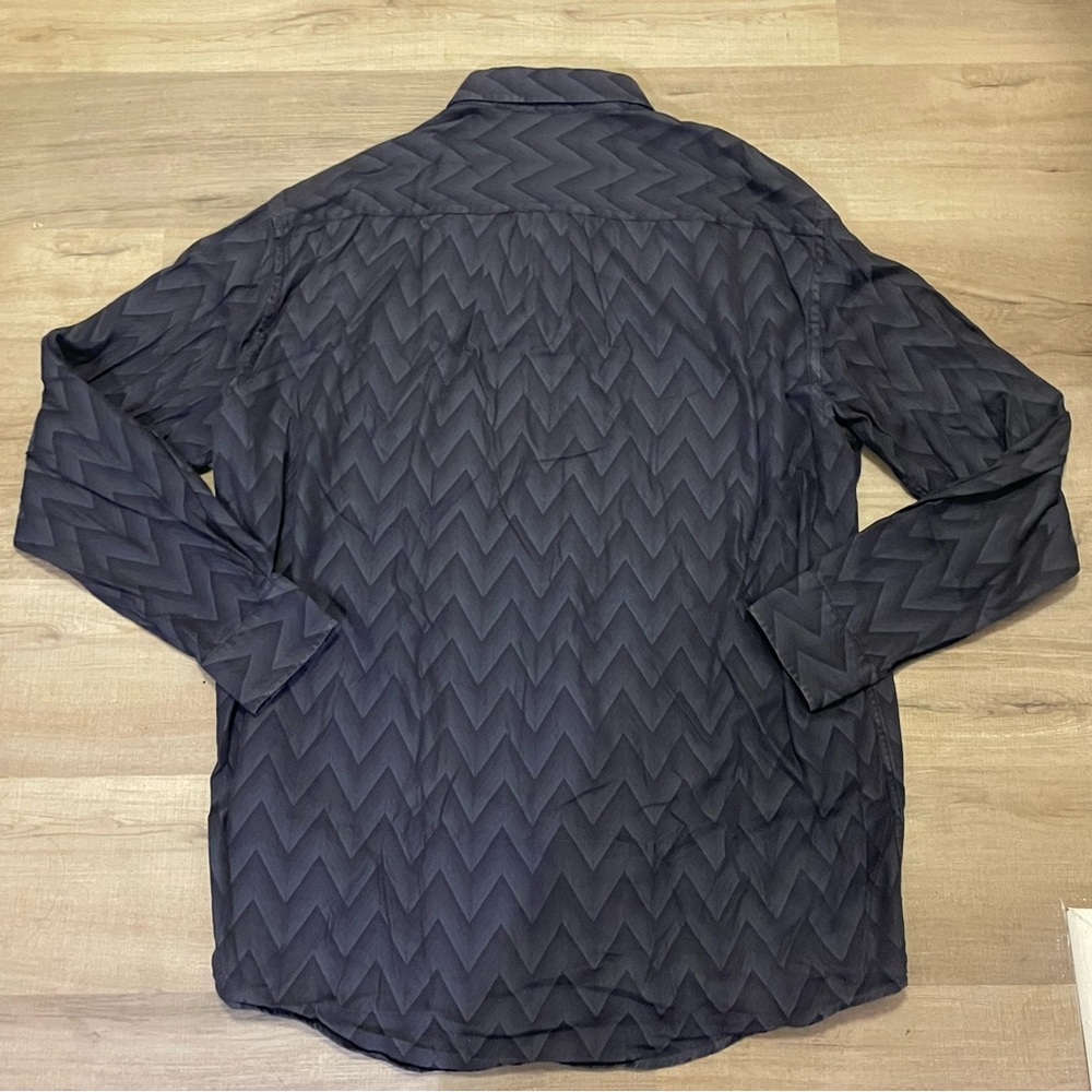 Zanella navy blue chevron cotton dress shirt - Picture 2 of 10